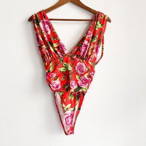 Zara Floral Deep Plunge Bodysuit S